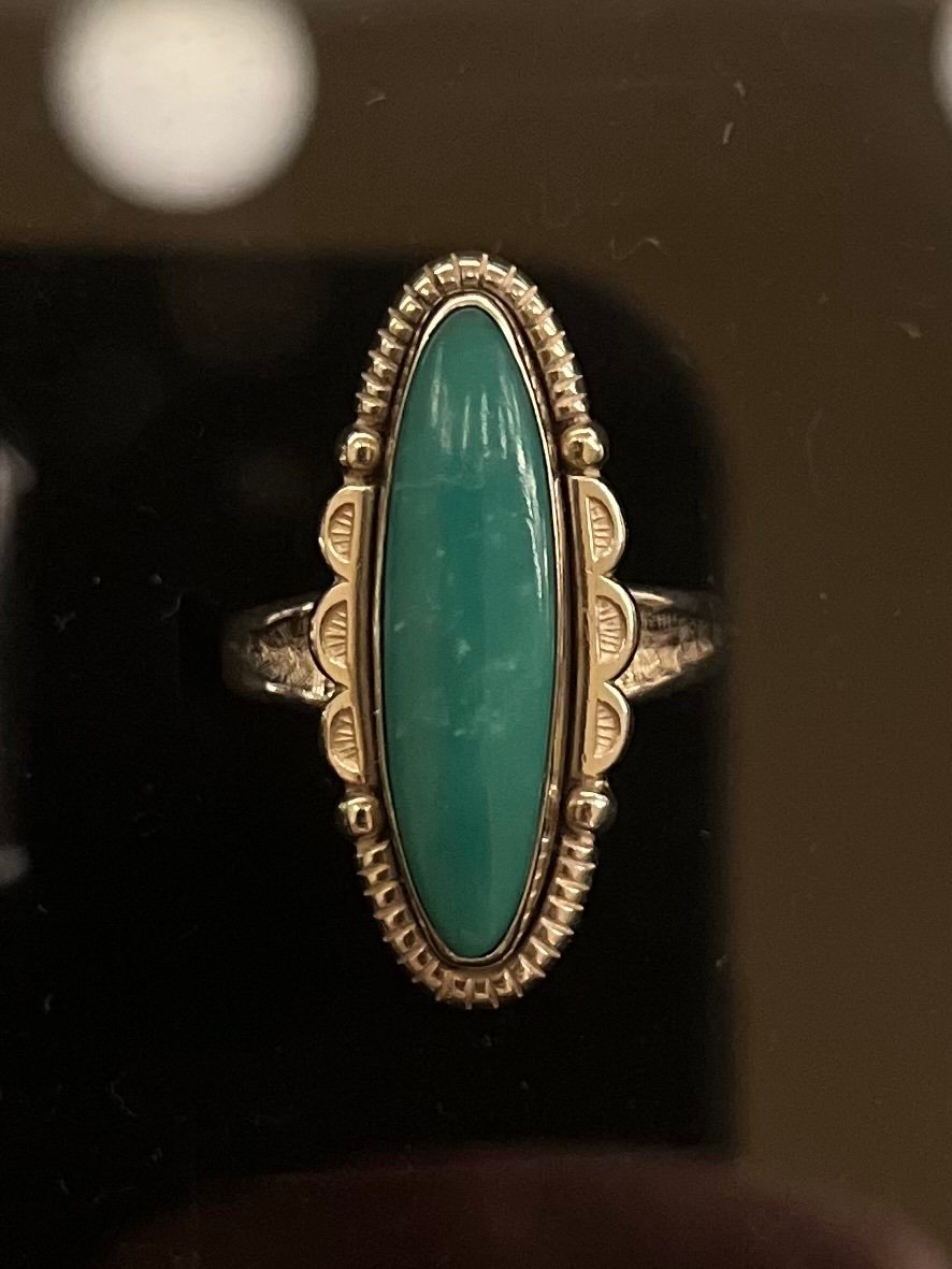 Vintage Sterling Silver Turquoise Native American Navajo Bell Signed Ring