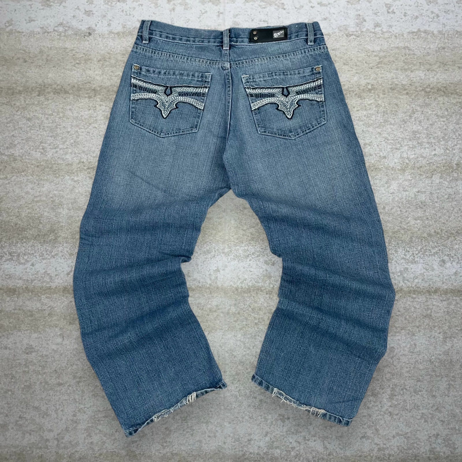 Vintage Skater Wide Leg Jeans Culture Medium Wash Baggy Denim Embroidered Y2K