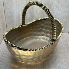 Vintage Large Decorative Table Center Piece Hammered Brass Fruit Plated Basket