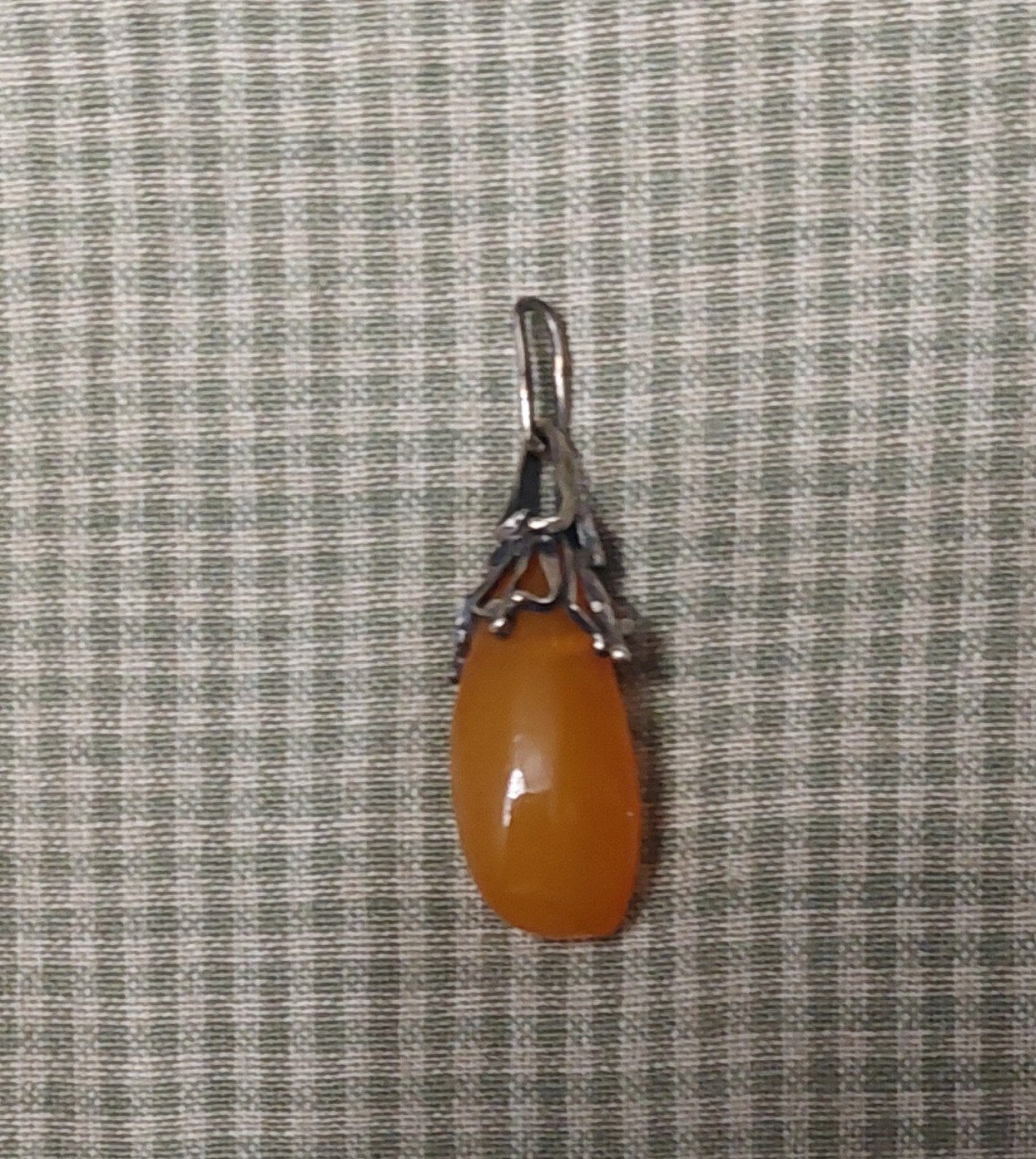 Vintage Butterscotch Amber Teardrop Art Nouveau Style Silver Pendant Poland