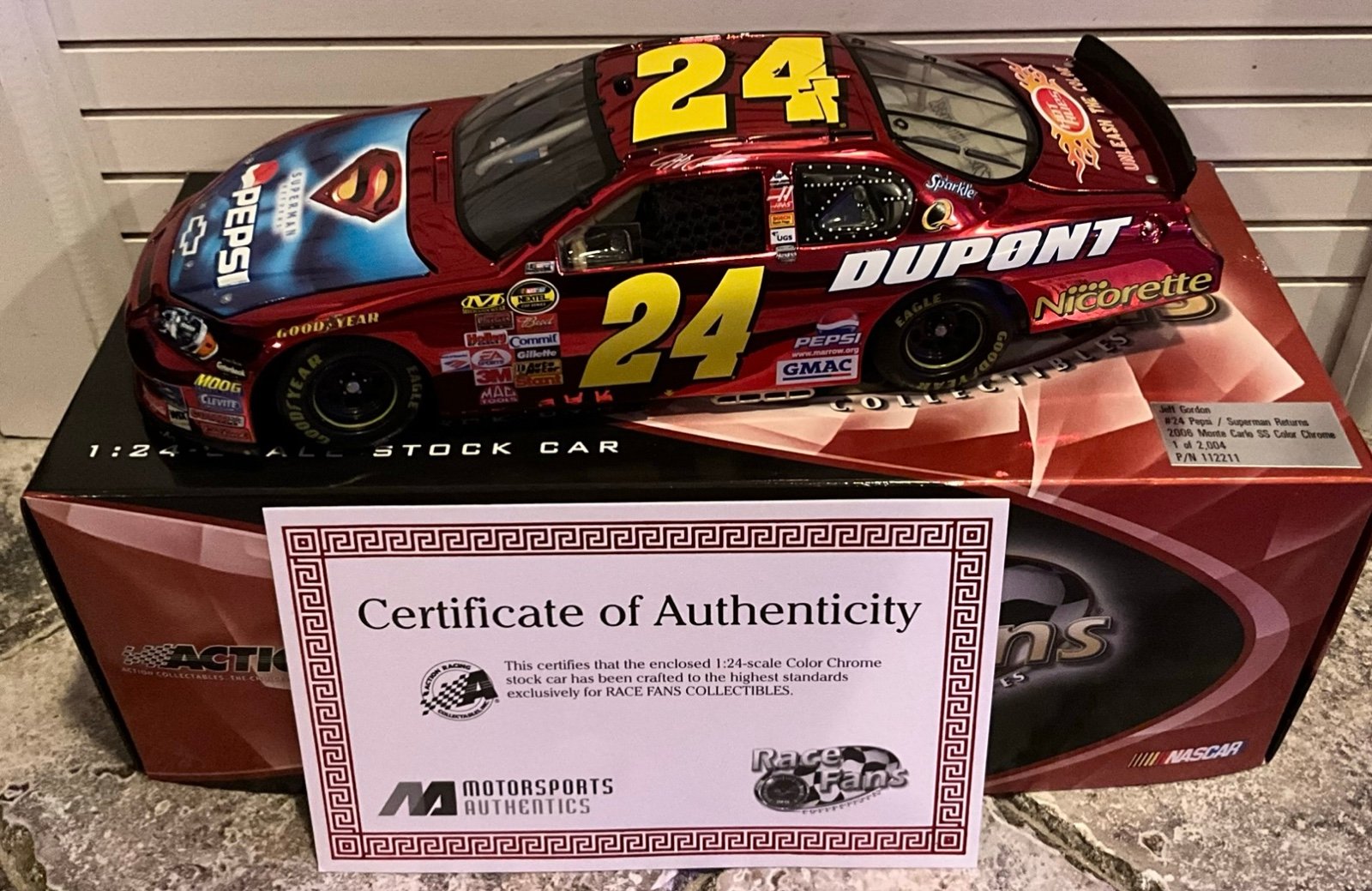 2006 Jeff Gordon Pepsi / Superman Returns color chrome Diecast car w/COA