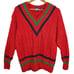 Vtg GAP Men's V-Neck Red Blue Green Cable Knit Chunky Sweater Sz M