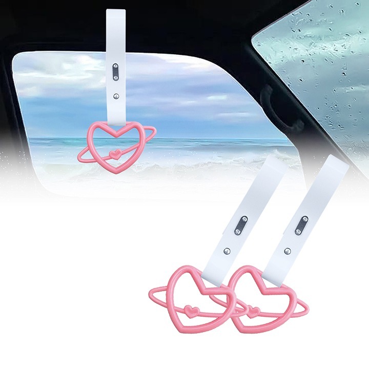 NEW 2PCS SPACE HEART PINK JDM TSURIKAWA RING White Handle Strap Drift Charm
