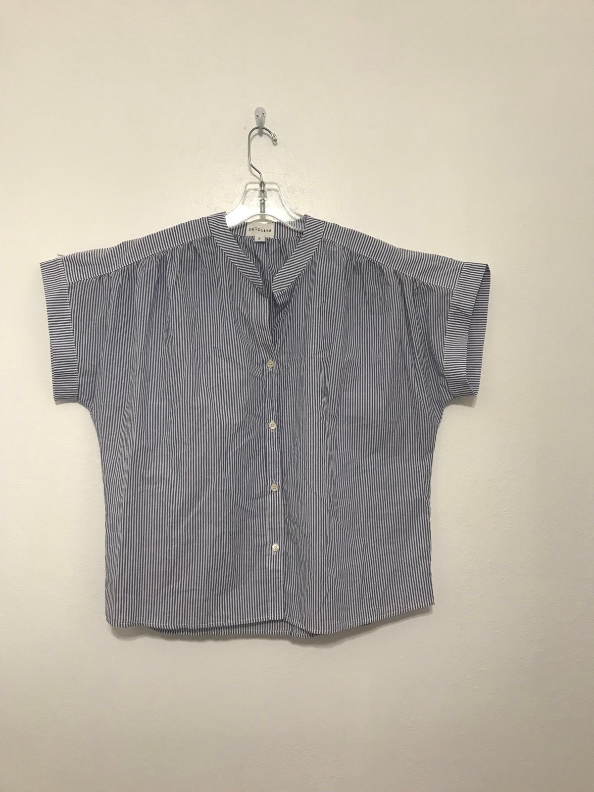 Félicité striped blue white short sleeve top shirt button down women size 3