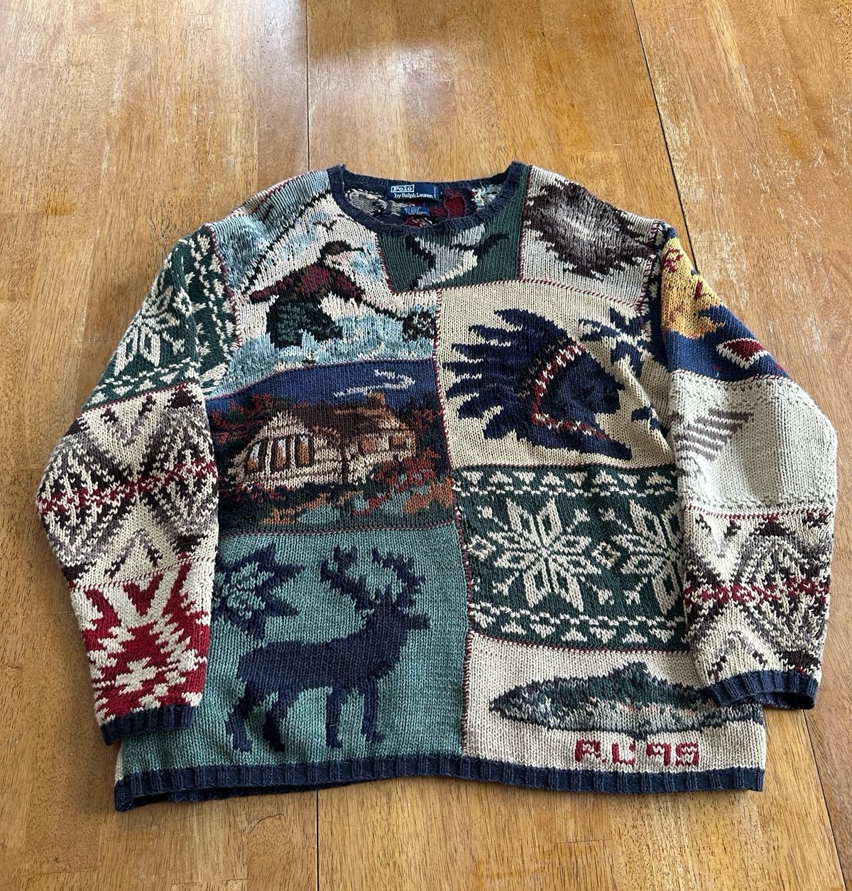 Vintage 1995 Ralph Lauren Patchwork Fall knit sweater