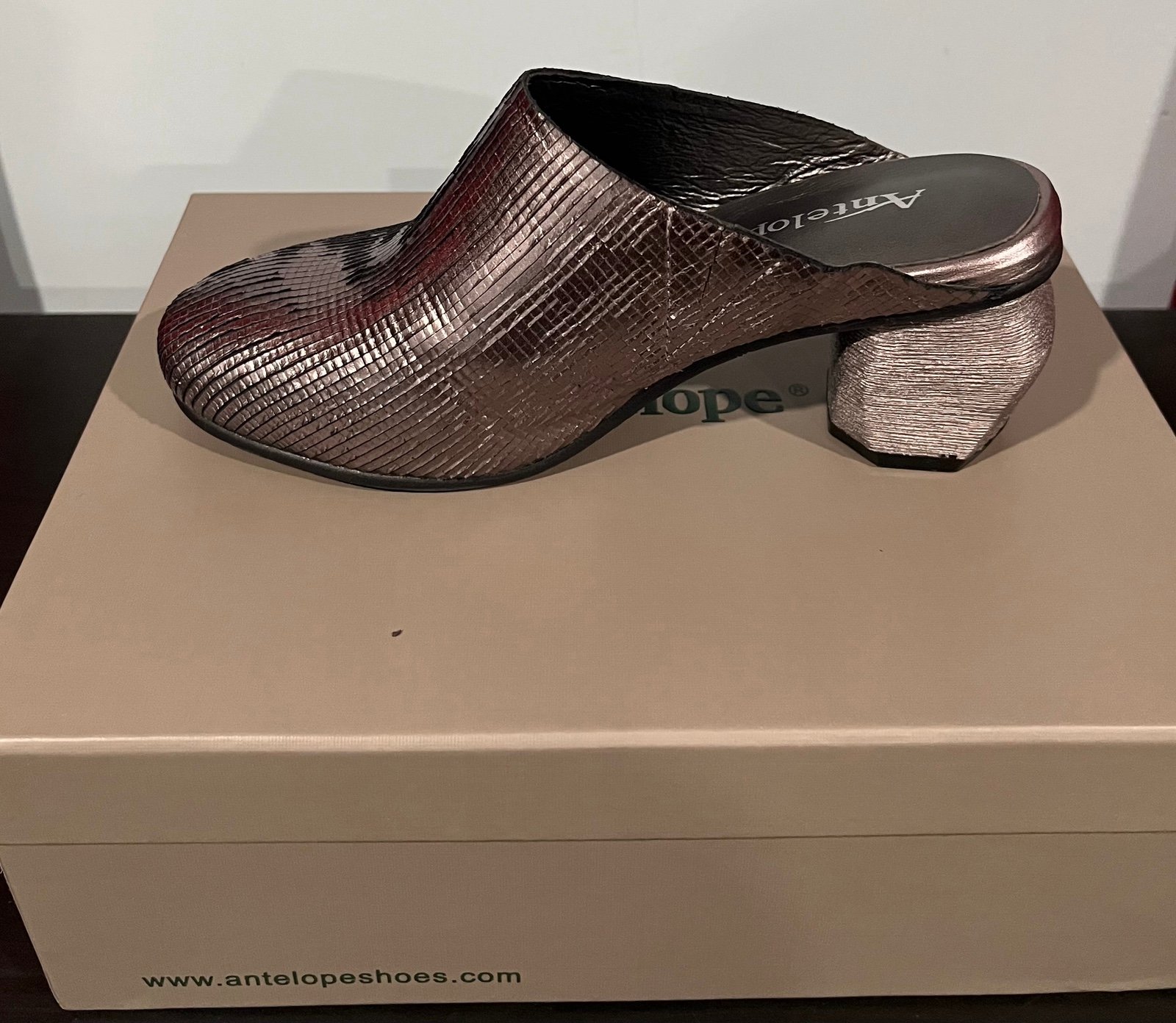 Antelope Women's Mule Block Heel Shoe | Peni P02 | Pewter color | size 36