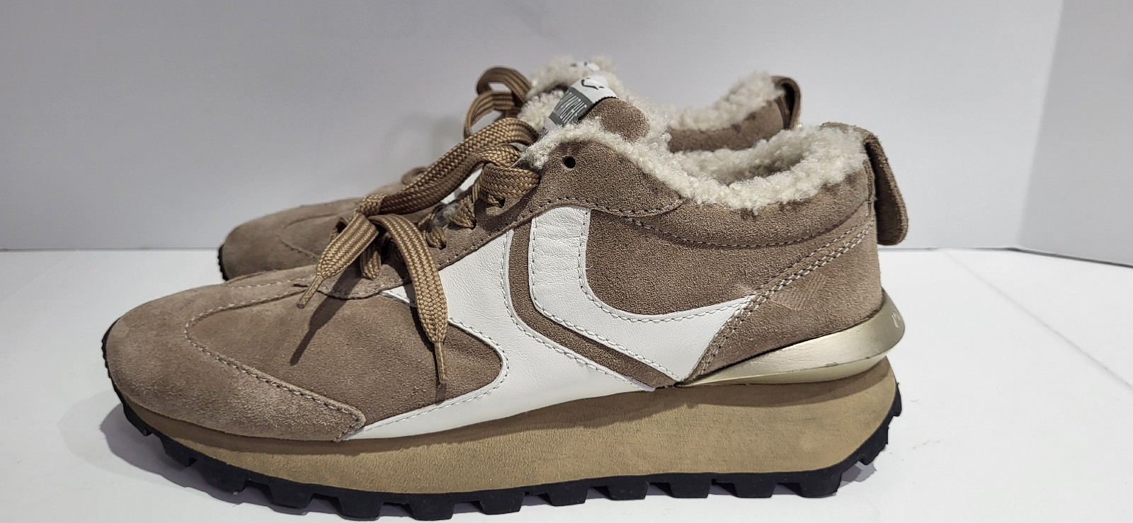 VOILE BLANCHE QWARK WOMEN'S SUEDE & LEATHER SHEARLING SNEAKERS EU 39/US 9