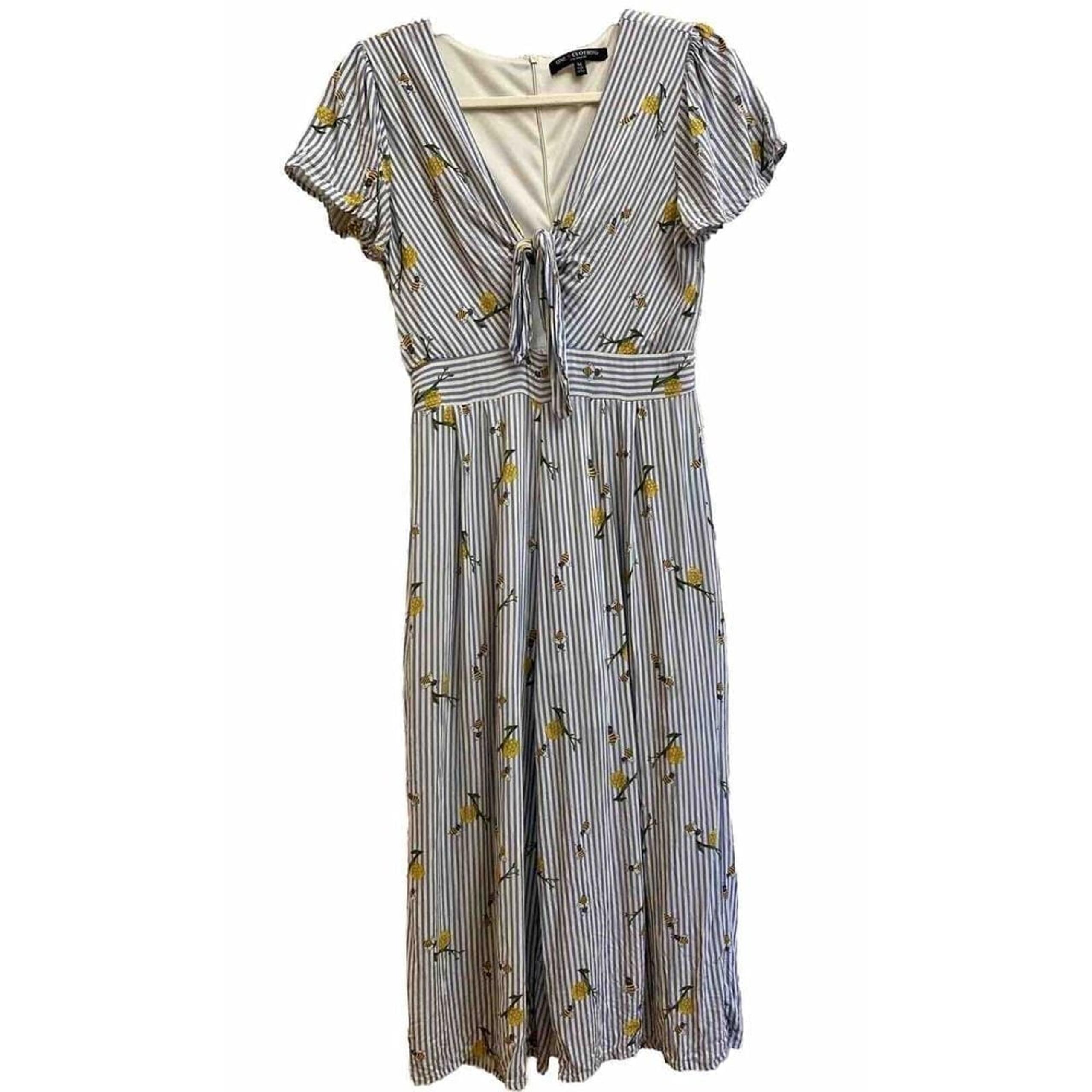 One Love Clothing Bees & Flowers Cutout Bow Romper Jumpsuit Wide Leg Sz M