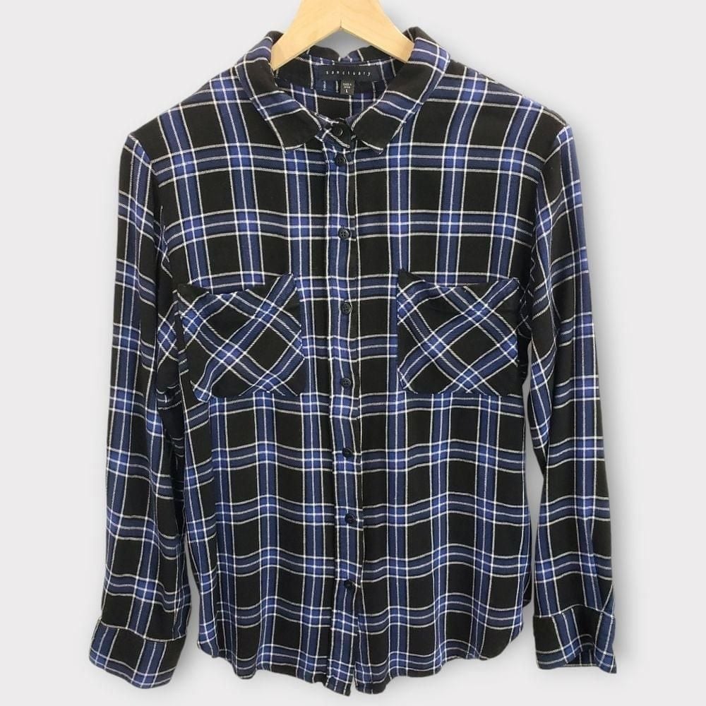 Sanctuary Blue Plaid Inverted Box Pleat Back Top