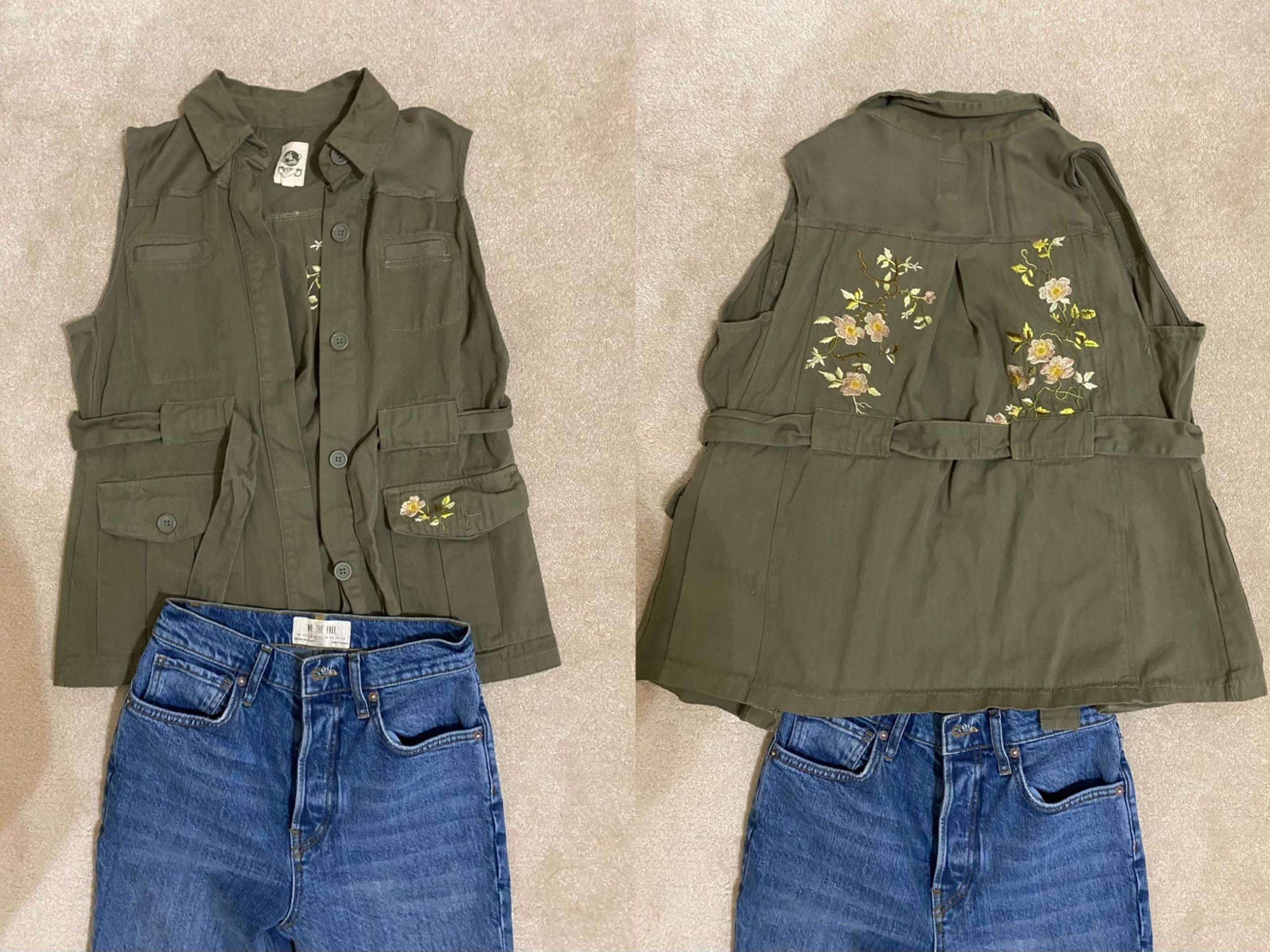 Retro floral military green vest