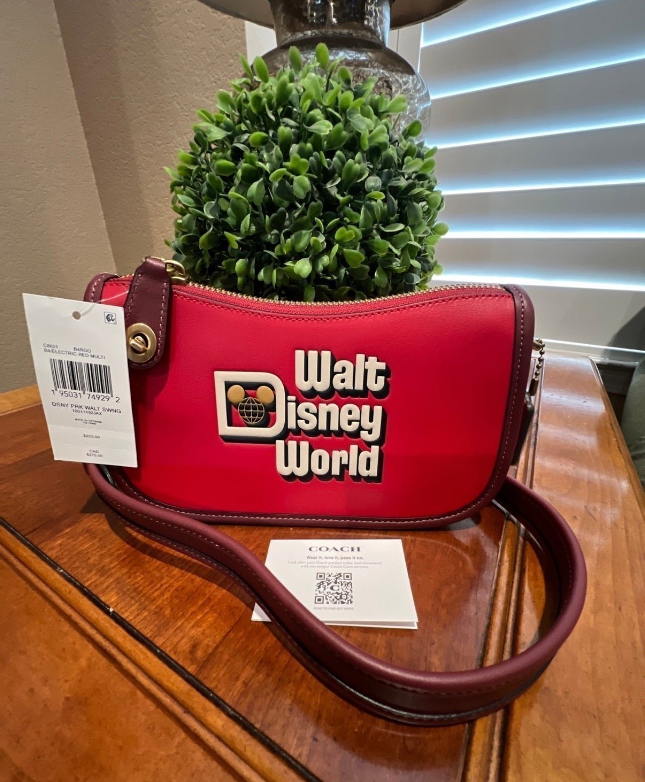 Coach Disney X Swinger 20 With Walt Disney World Motif Electric Red C8621