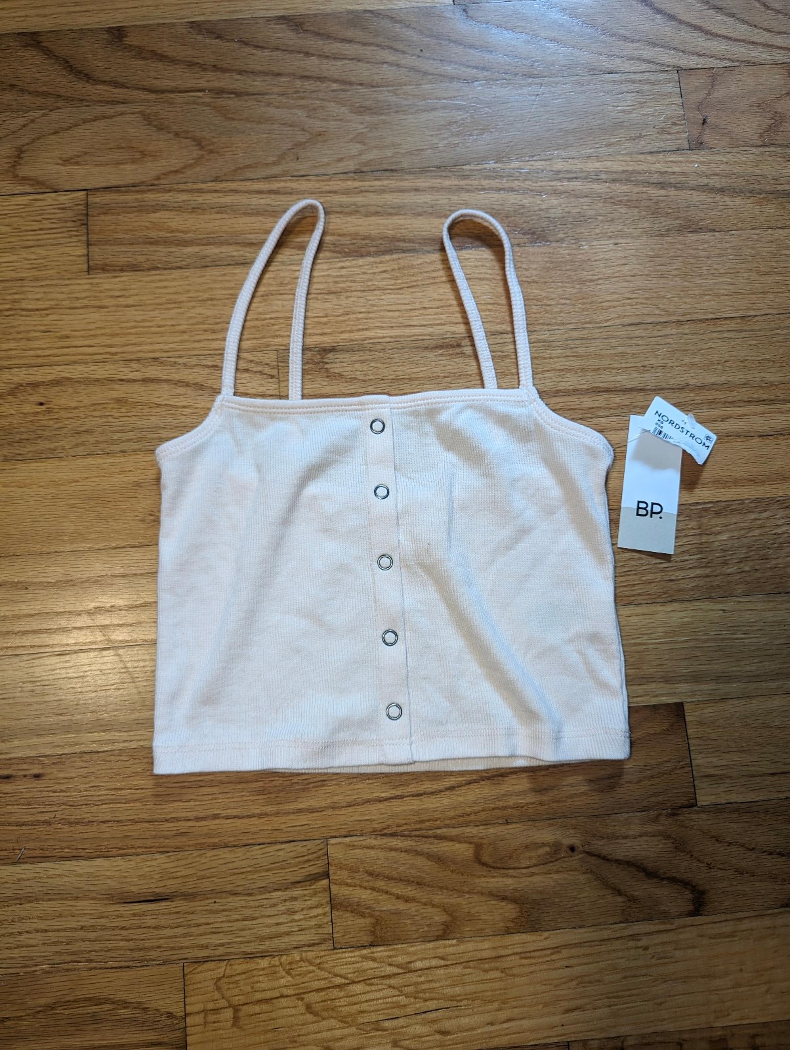 BP Pink Snap Front Cropped Ribbed Camisole Spaghetti Strap X-SMALL