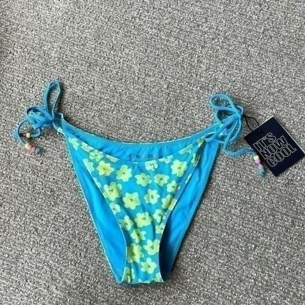 Free People x It’s Now Cool The 90s Tie-up Bikini Bottoms Blue Yellow Sz Large
