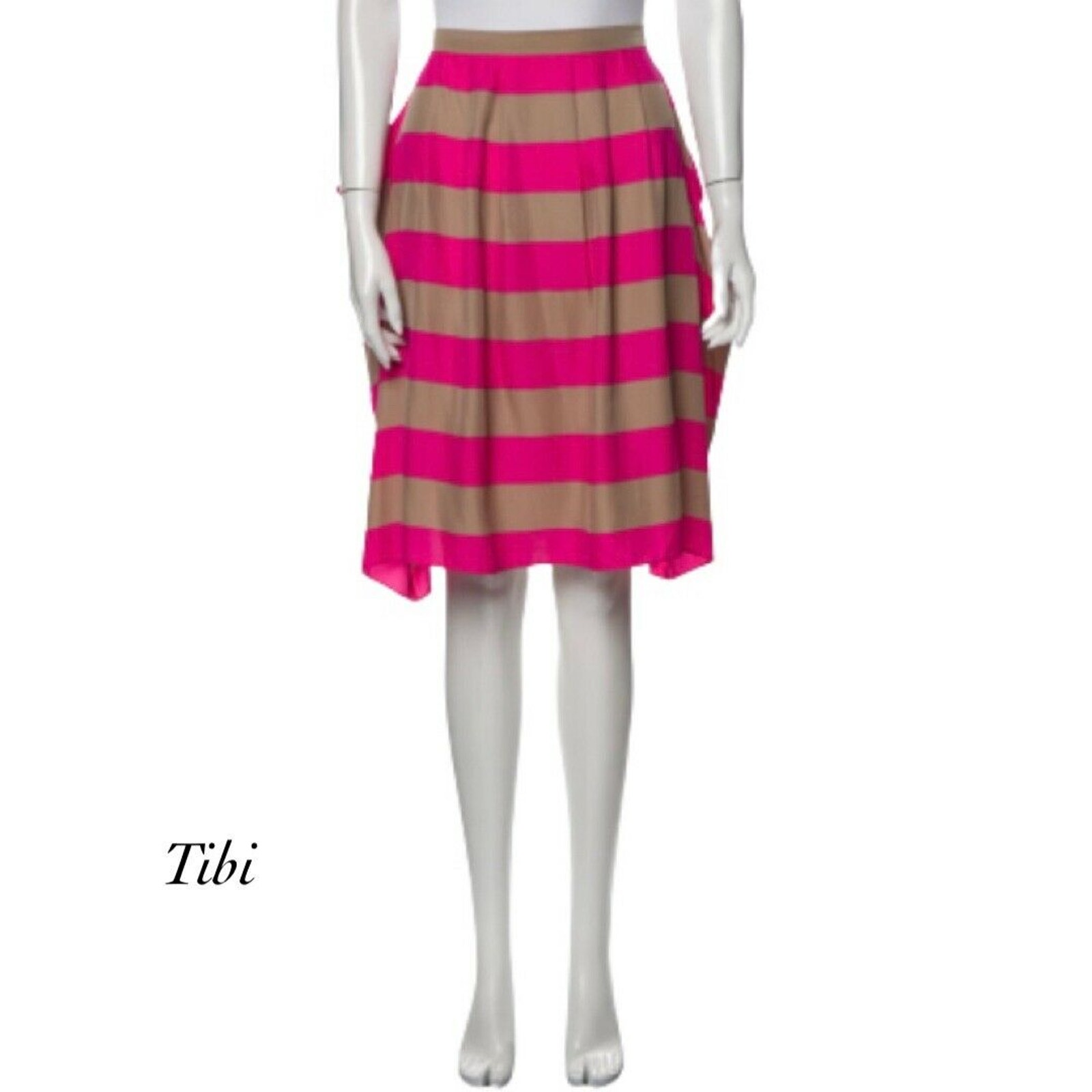 Tibi Pink Sand Striped Slit Slouch Pocket Pleated Silk Skirt NWT Size 2