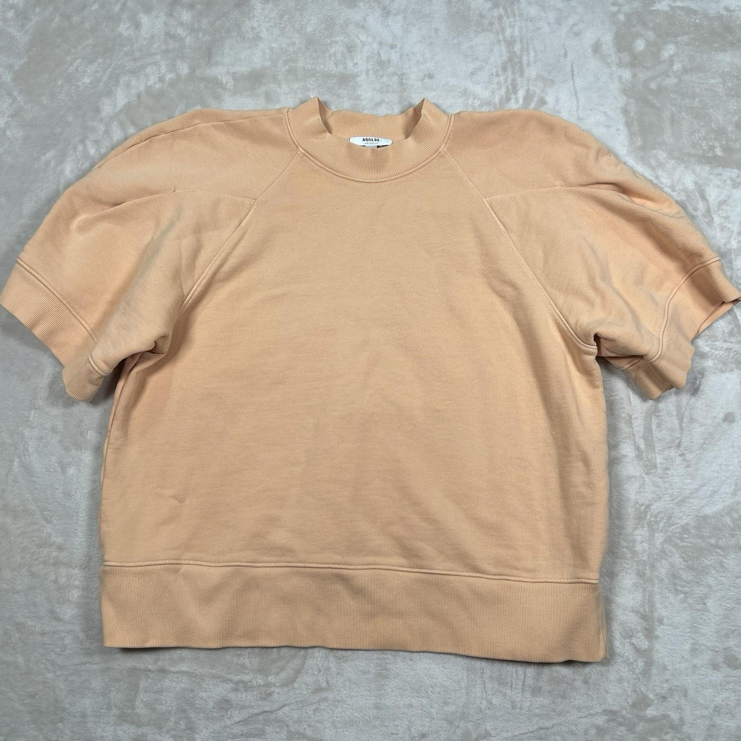 Agolde Round Shoulder Sweatshirt Short Sleeve Orange Cotton Top Women's Size M