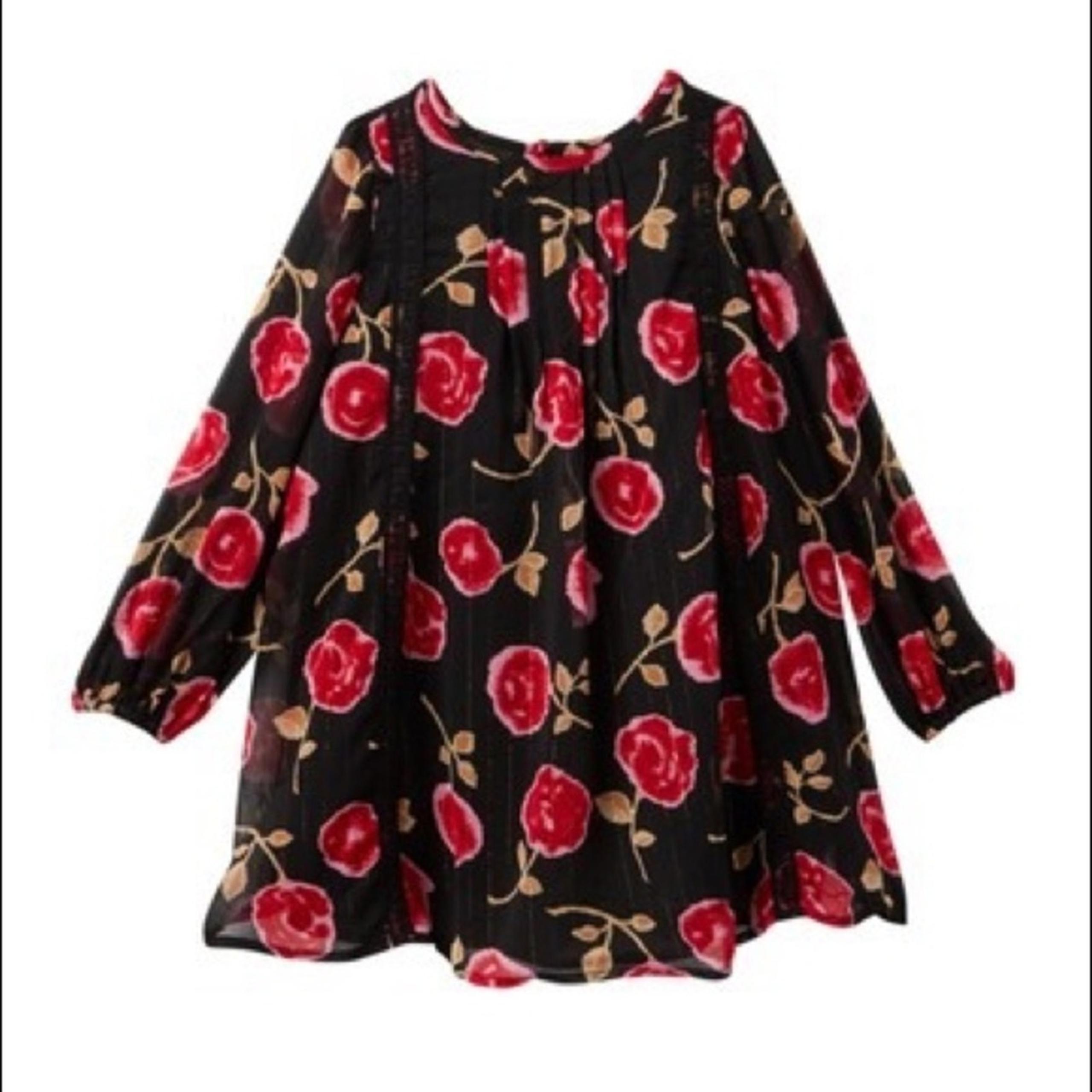 Kate Spade Chiffon Metallic Dress Hazy Rose Floral Black Red Girls Size 10