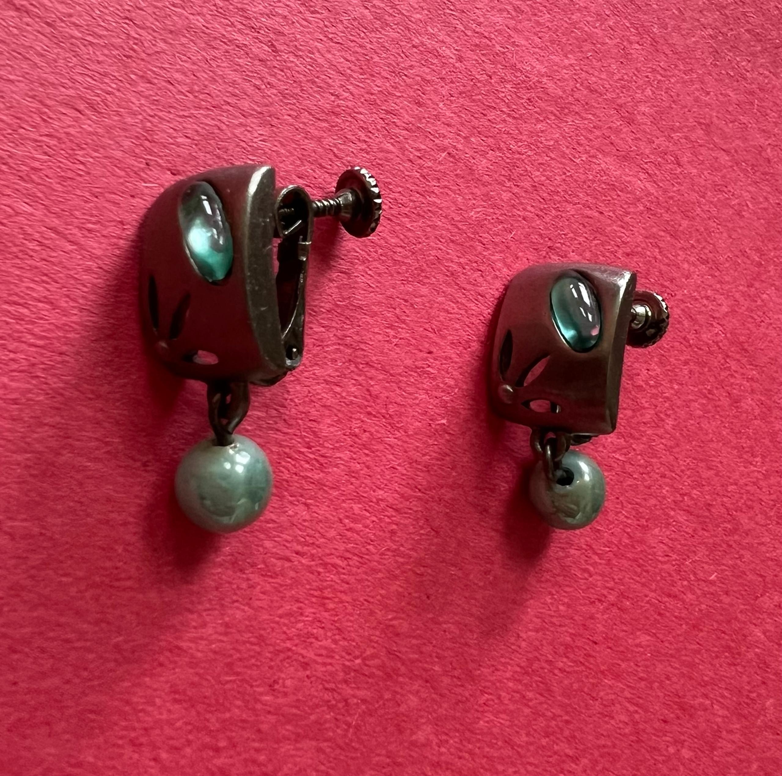 Last Chance- GIVENCHY Blue/green Pearl Drop Silver Tone Earrings