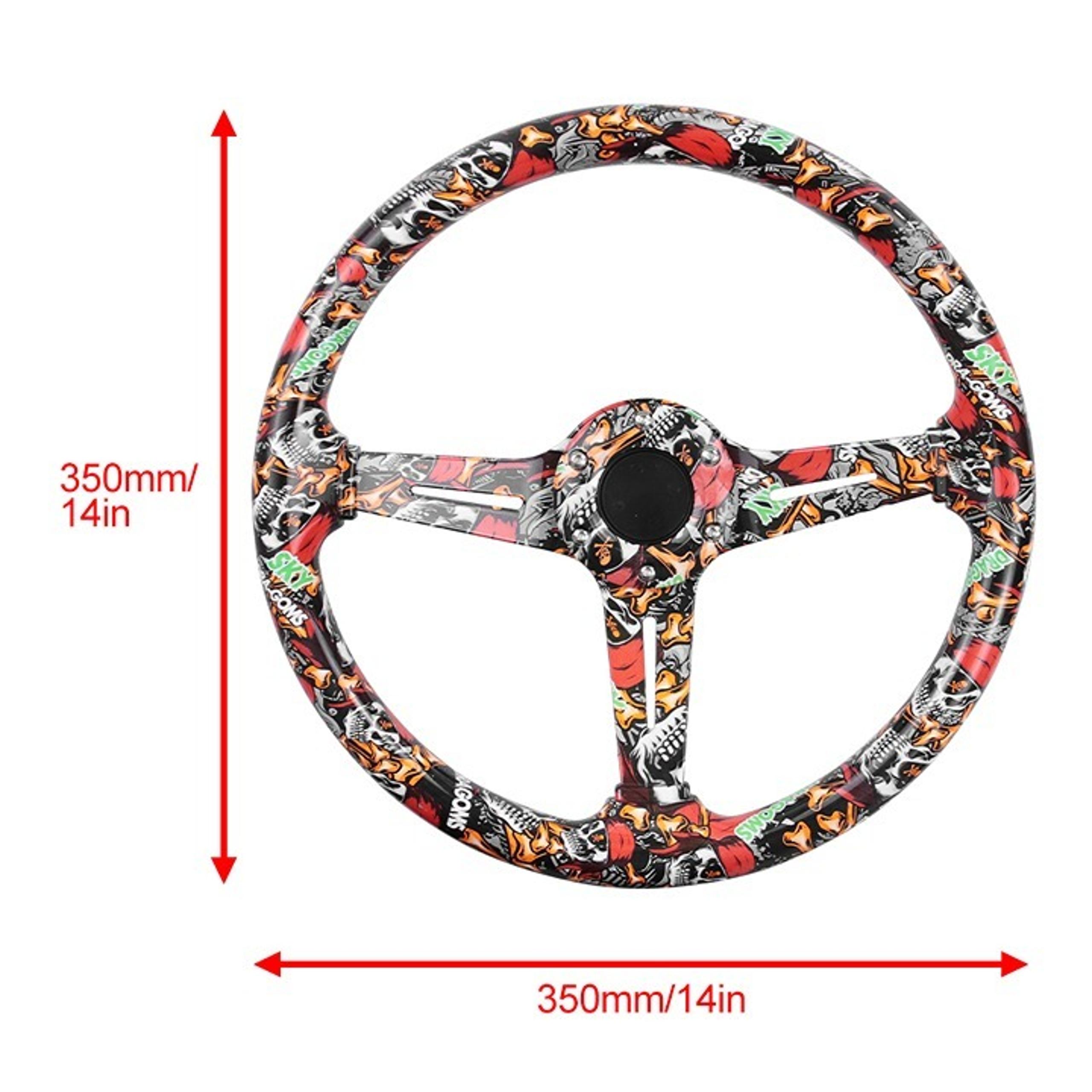 NEW JDM UNIVERSAL 350MM STICKERBOMB Acrylic Deep Dish 6 Holes Steering Wheel