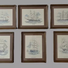 Set of 6 Vintage Nautical Matted Prints