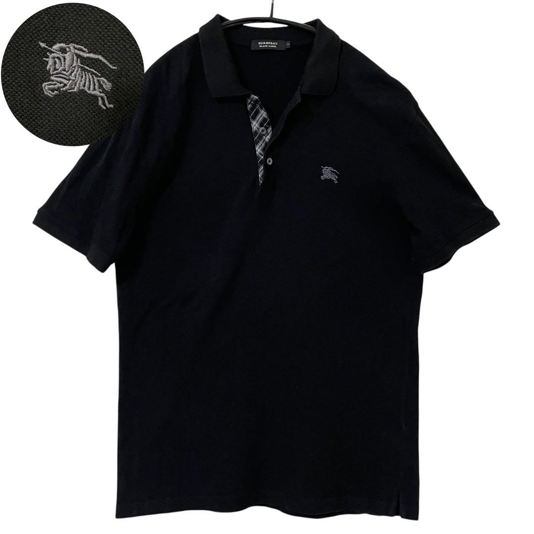 Burberry Black Label Short Sleeve Polo Shirt Nova Check Horse Embroidery L 3 Black