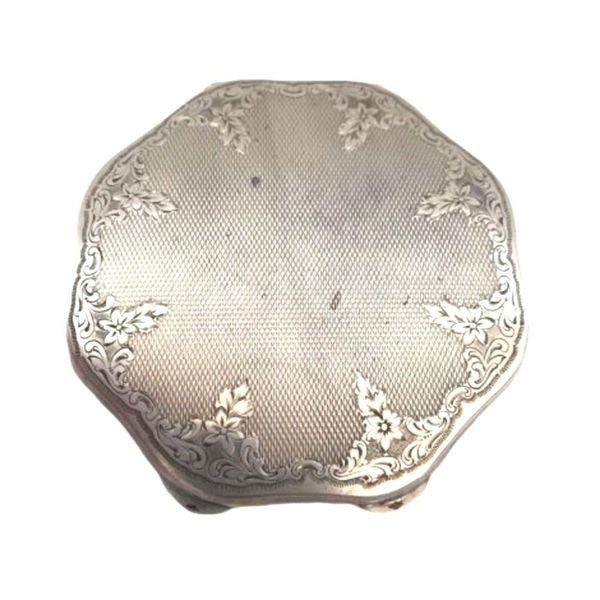 Antique Powder Compact Floral Ornate Silver Case 835 Engraved Austrian