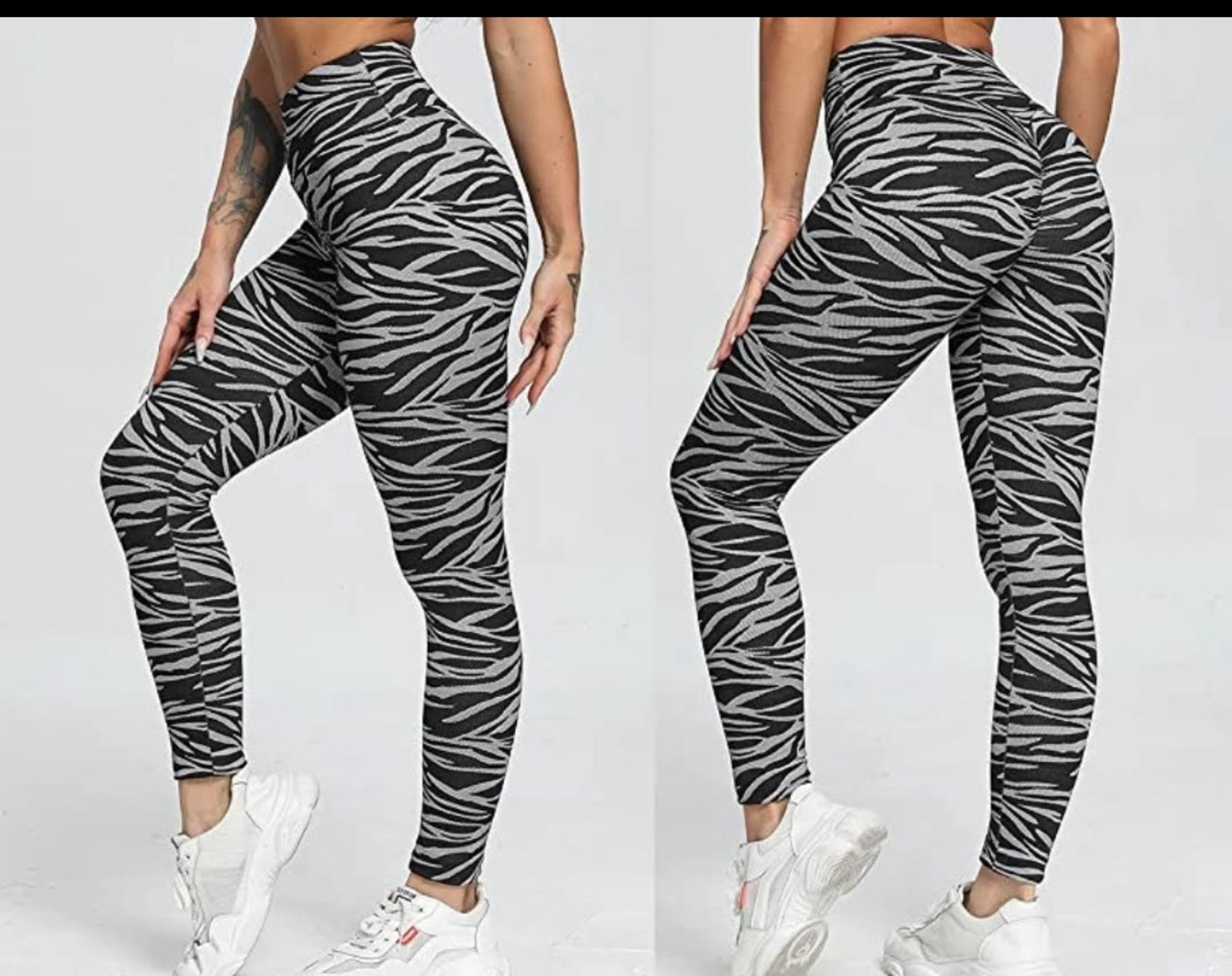 Leggings size small women high rise full length zebra print scrunch bum