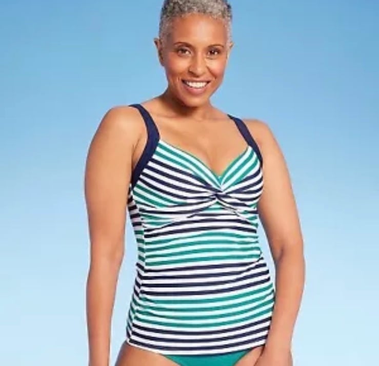 Lands' End Women's Underwire twist front Tankini Swimsuit Top UPF 50+ sz 18 NWT