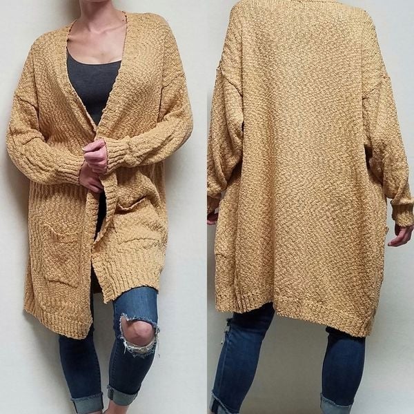 Evelyn Taylor Woman Loose Ribbed Popcorn Knit Open Front Waterfall Cardigan 3X