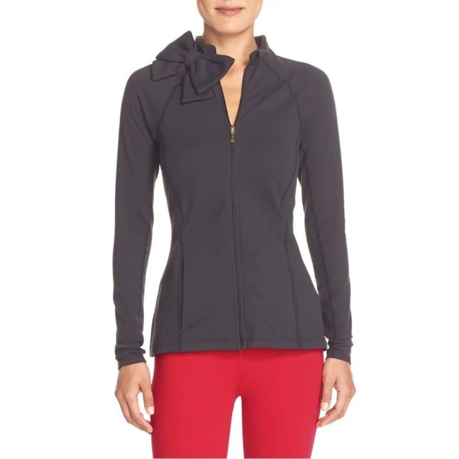 Kate Spade Beyond Yoga Black zip up sweater with bow