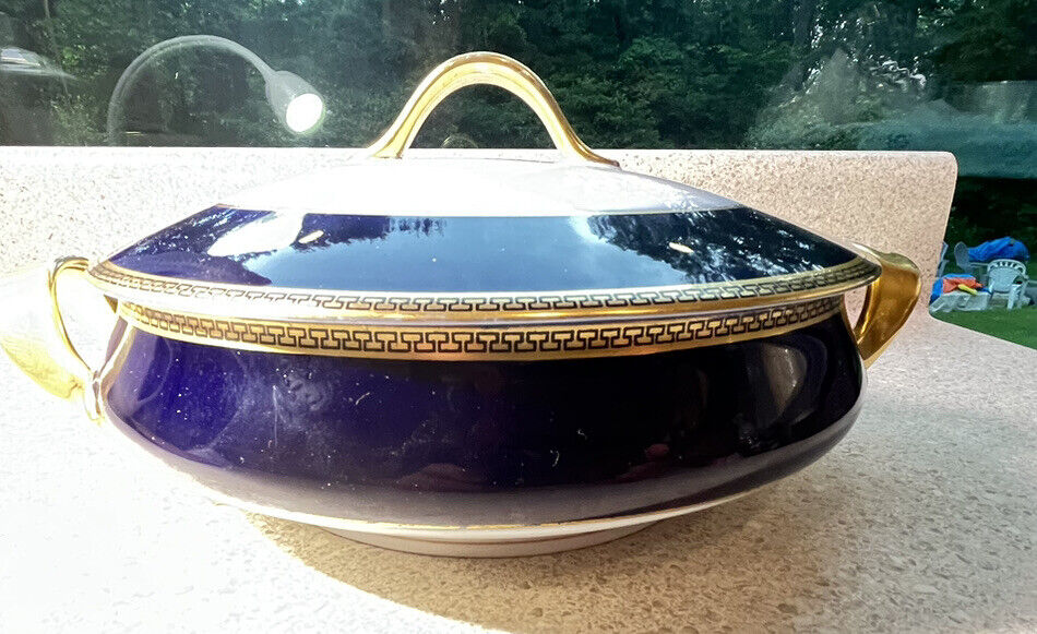 F359~ Epiag Royal Bohemia China Cobalt Blue w Gold Trim - Round Covered Dish