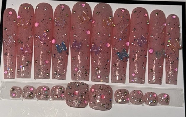 custom hand made square XL press on nails with toes included