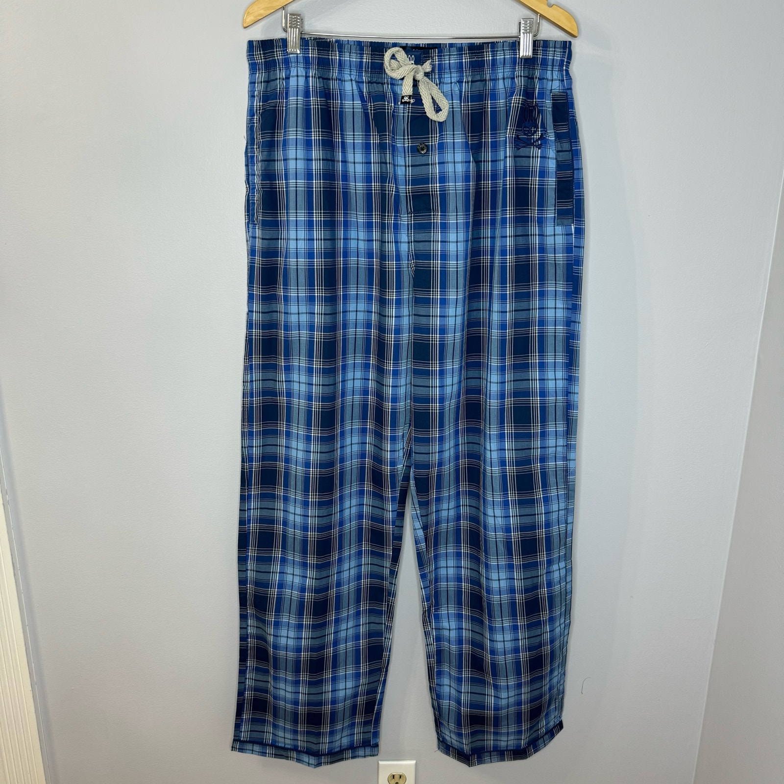 Psycho Bunny Cotton Poplin Pajama Pants Blue Plaid Loungewear Men's L
