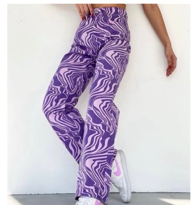 Zara Relaxed/Loose Fit Purple Zebra Jeans US 2