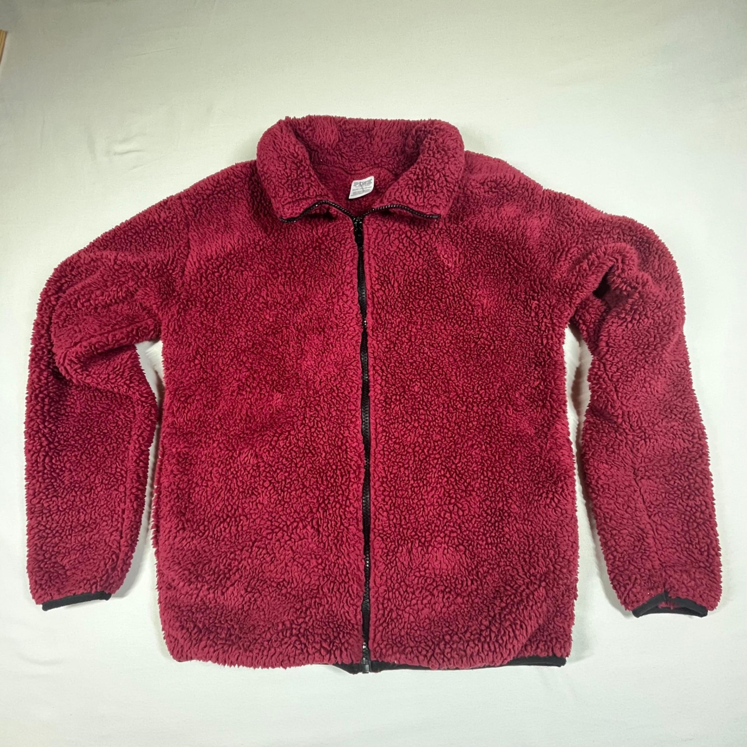 PINK Victoria's Secret Sherpa Fleece Full Zip Jacket Burgundy Maroon Womens XS
