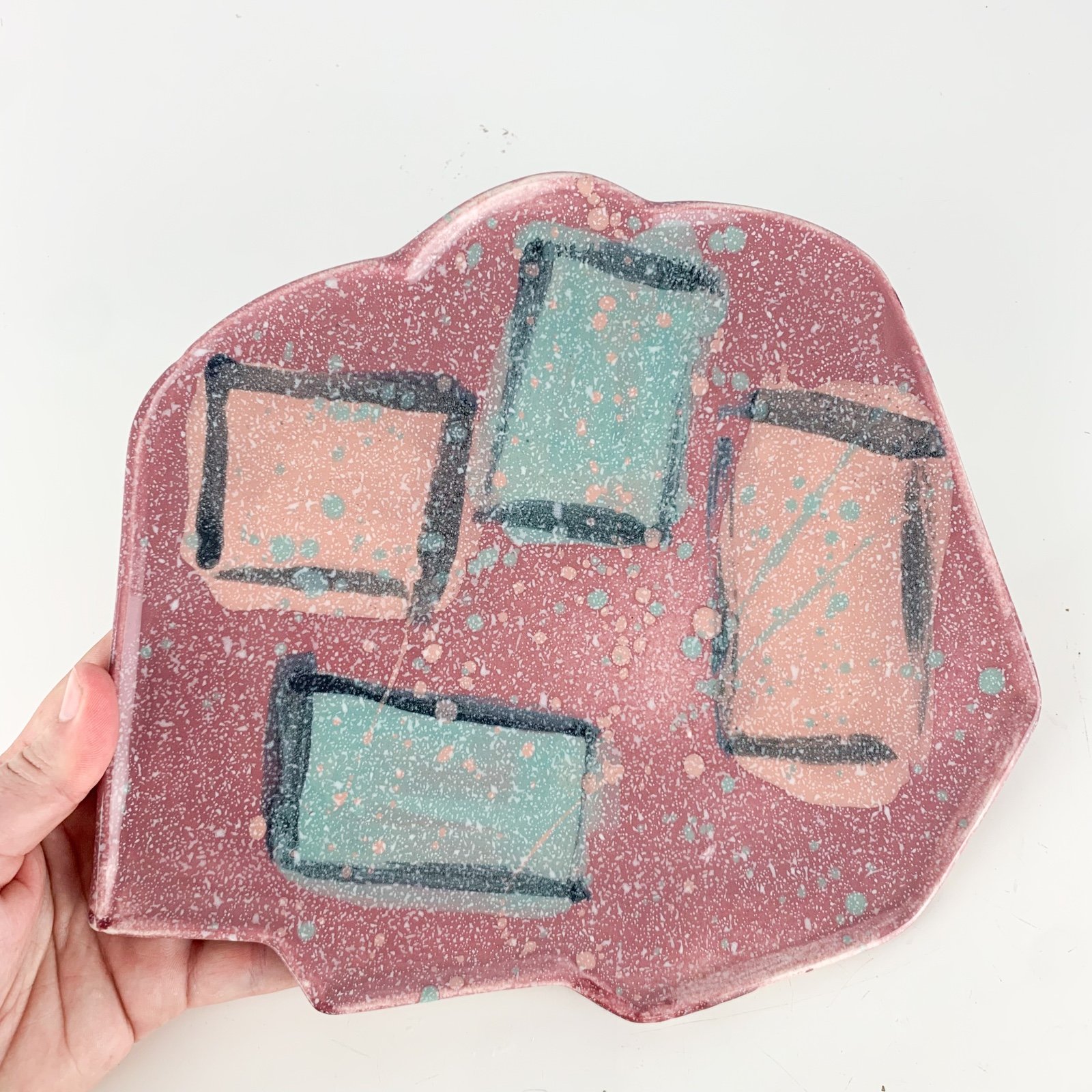 Vintage Charles Nalle Pottery Plate Abstract Design Signed 80s Art Deco Revival