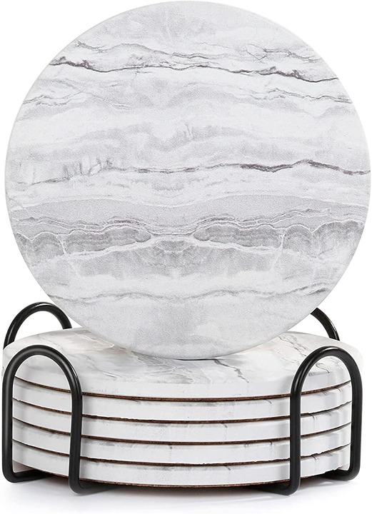 Drink Coasters with Holder for Coffee Table, Absorbent Coaster Sets of 6