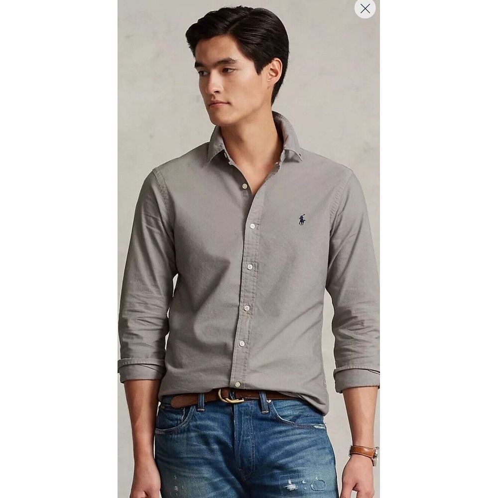 Polo Ralph Lauren XXL Classic Fit Garment-Dyed Oxford Shirt Long Sleeve Gray