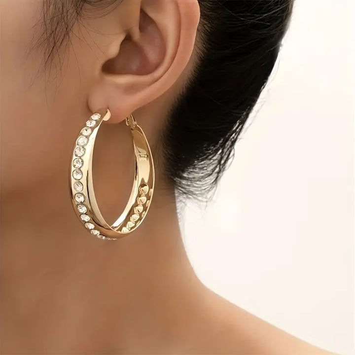 14K Gold Womens Large Diamond Studded Hoop Earrings Ladies 14 K Silver Jewelry