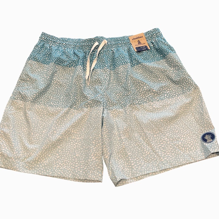 NWT Chubbies Men's XXL Whale Sharks 7 -8 Classic Swim Trunk Blue Stripe Spots