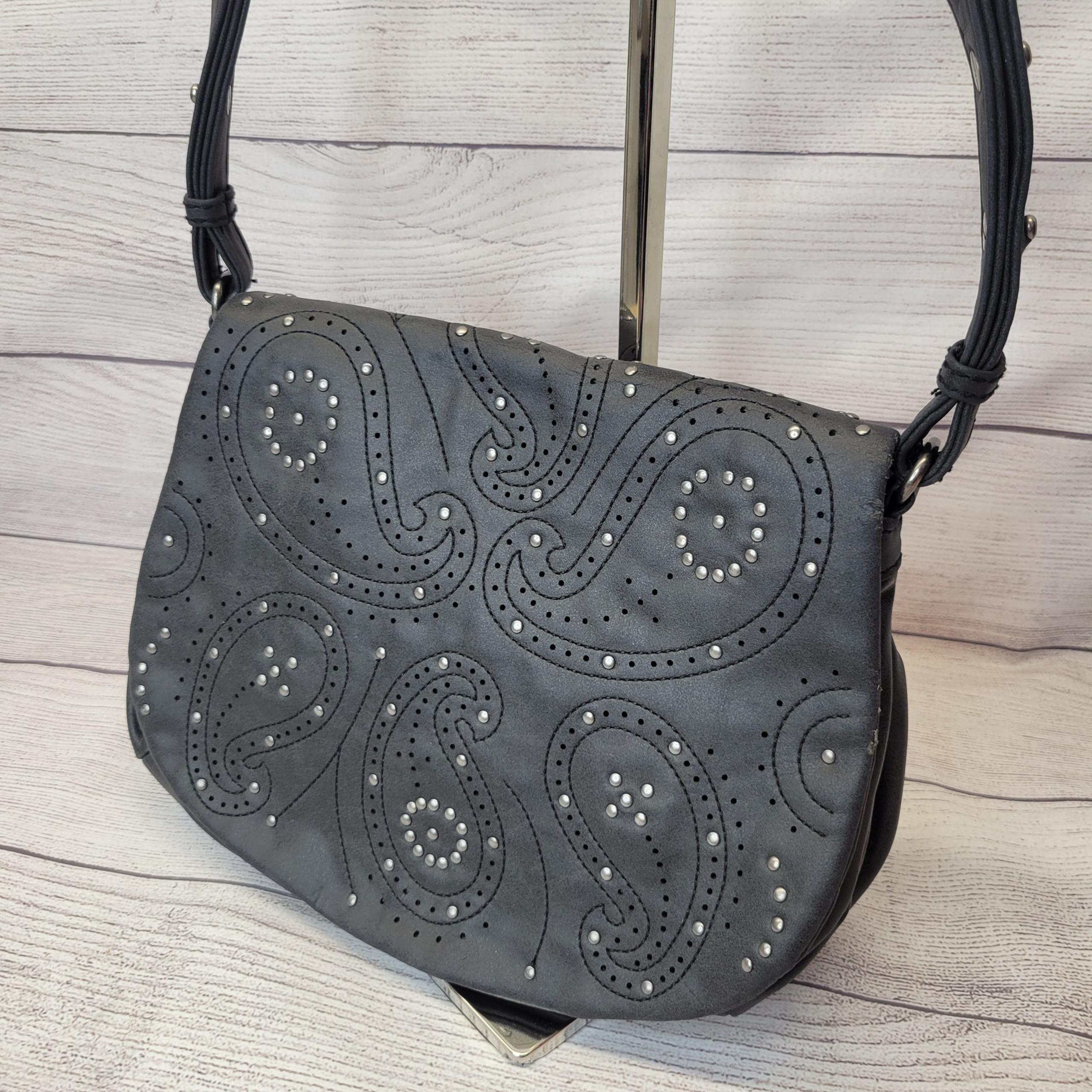Coldwater Creek Gray Studded Vegan Leather Organizing Shoulder Bag