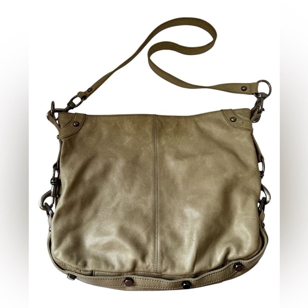 Rebecca Minkoff Studded Nikki Hobo Olive Green Gray Grey Soft Leather Crossbody