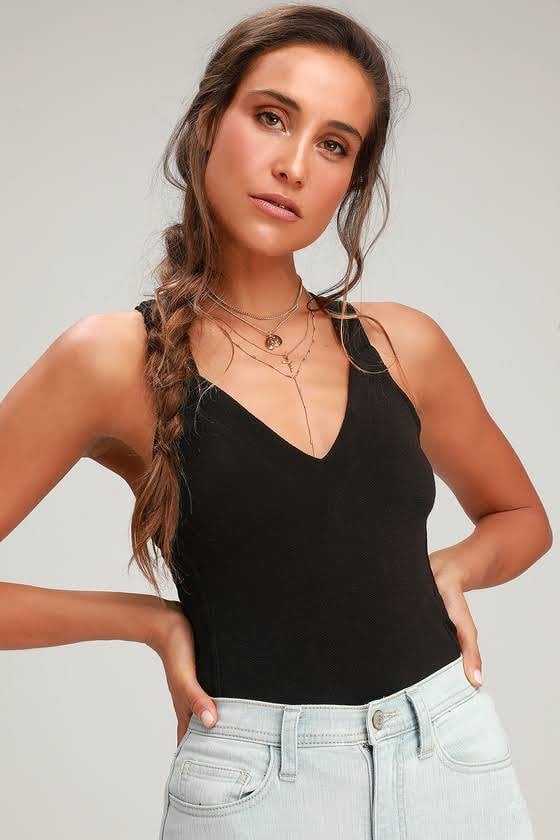 Free People One Call Away Black Halter T