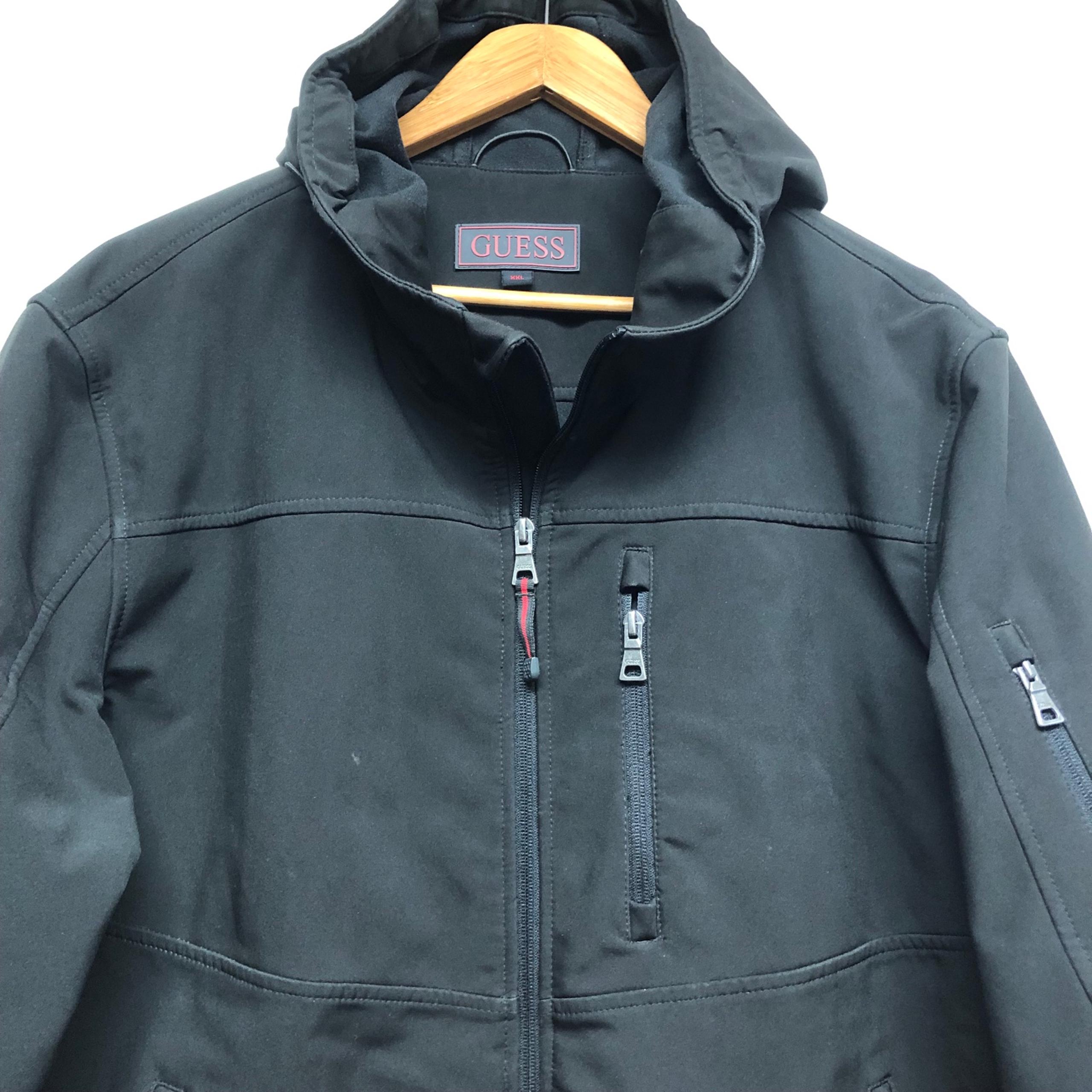 GUESS Jacket Men 2XL Black Army Motorcycle Biker Hoodie Modern Casual Pockets