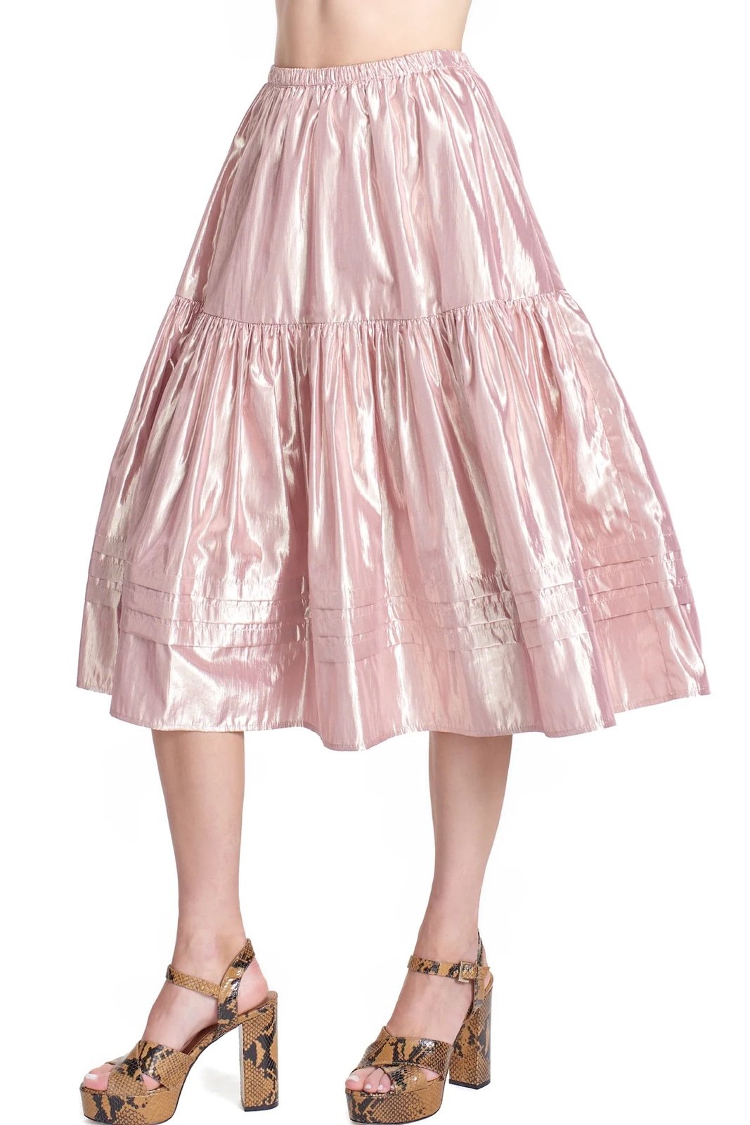 COREY LYNN CALTER Pink Metallic Tiered A Line Brita Skirt Size XS