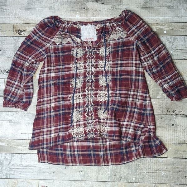 Johnny was plaid embroidered blouse
