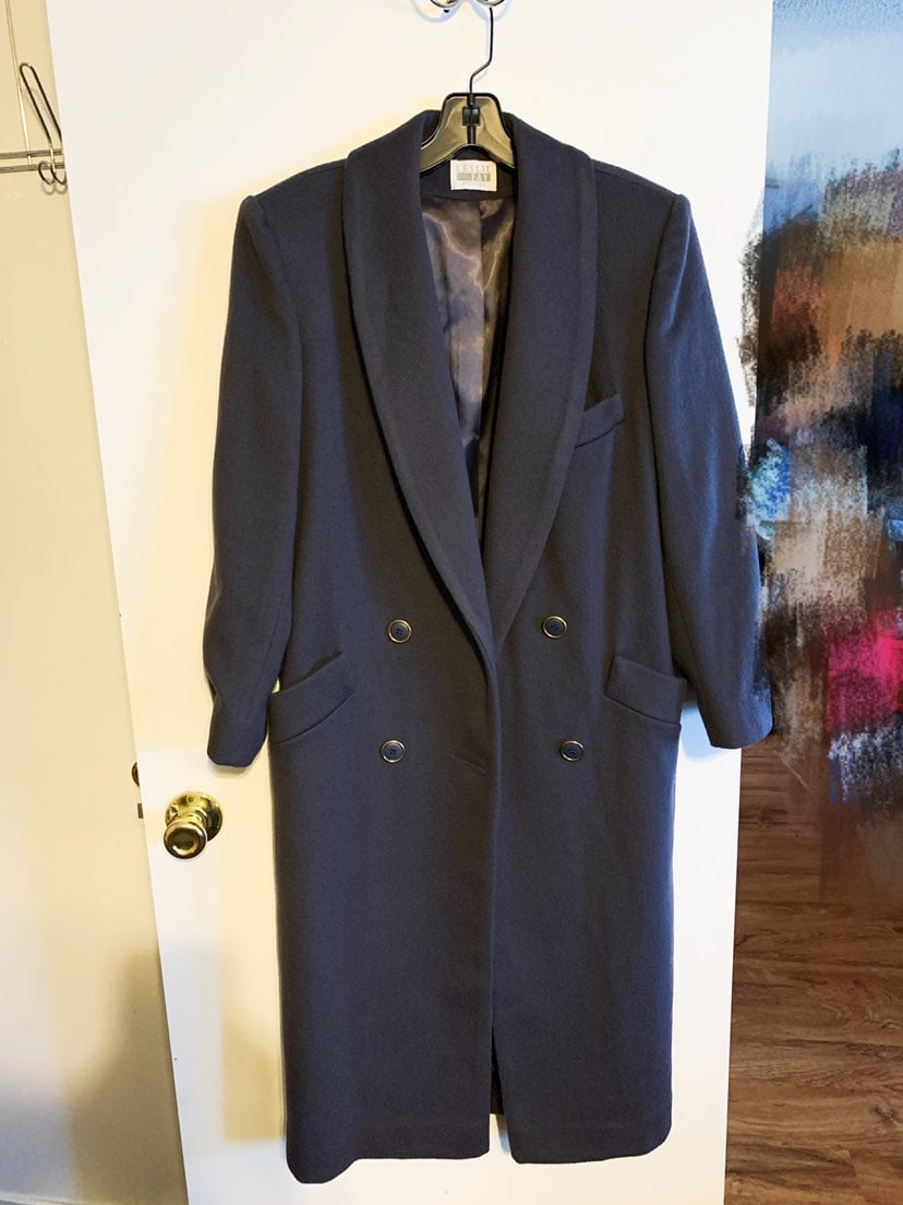 Purplish blue long women coat wool coat