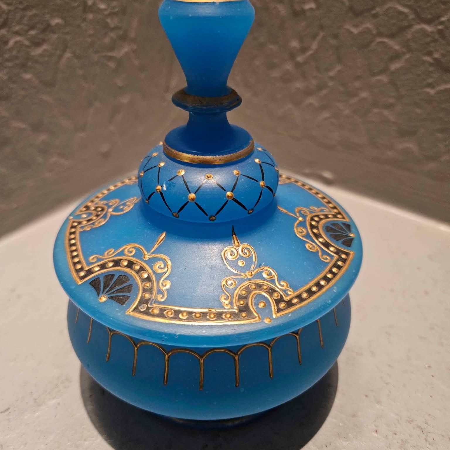 Blue French Opaline Glass Vanity Jar 3.5 X 6.5 Antique Moser