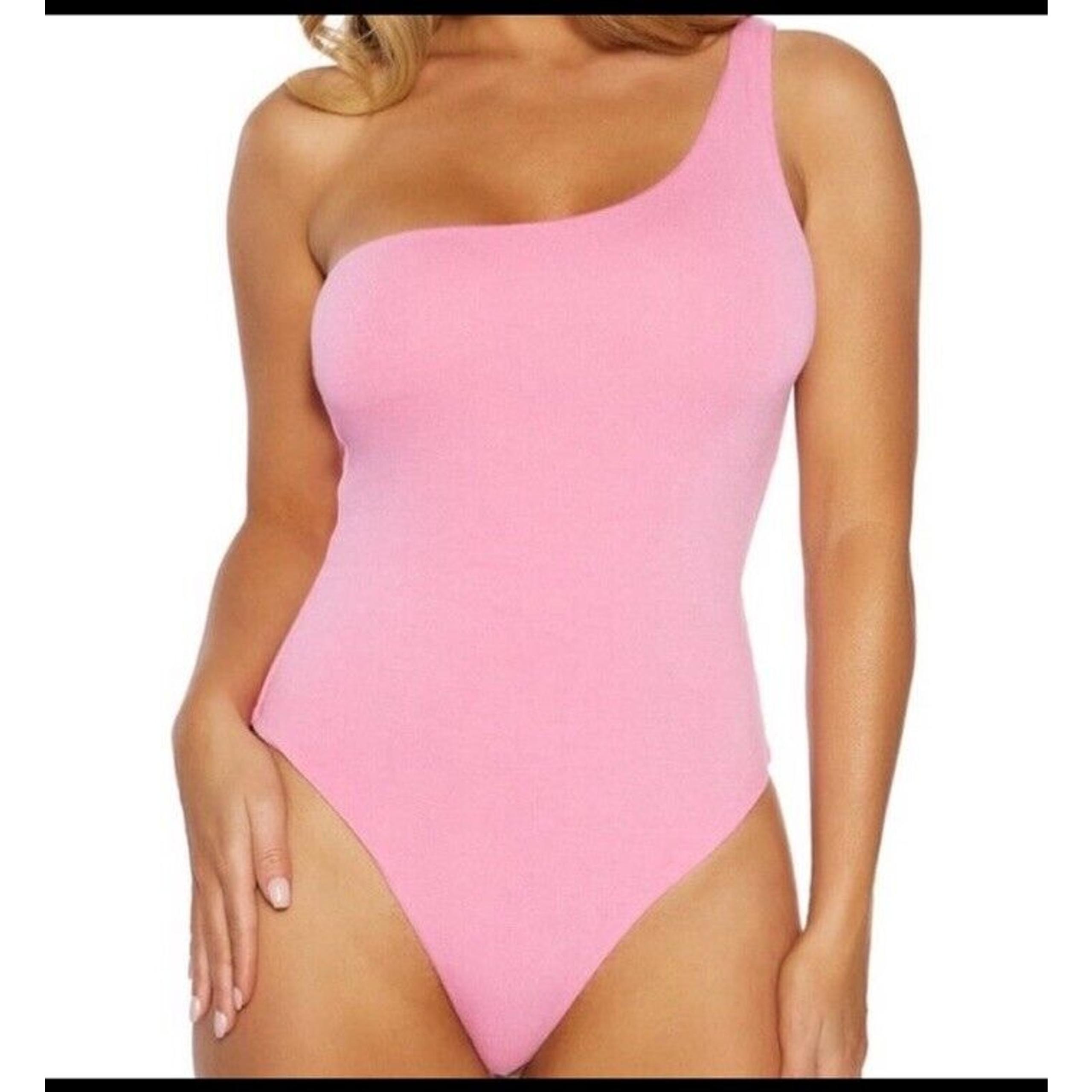 naked wardrobe sculpt side bodysuit one shoulder barbie pink women plus 2x