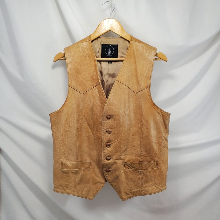 Diamond Leather Brown Leather Vest Cowboy Rider Button Front 42