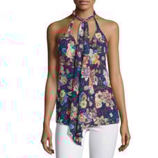 Haute Hippie Free Love Dark Blue Floral print scarf tie halter tank top S